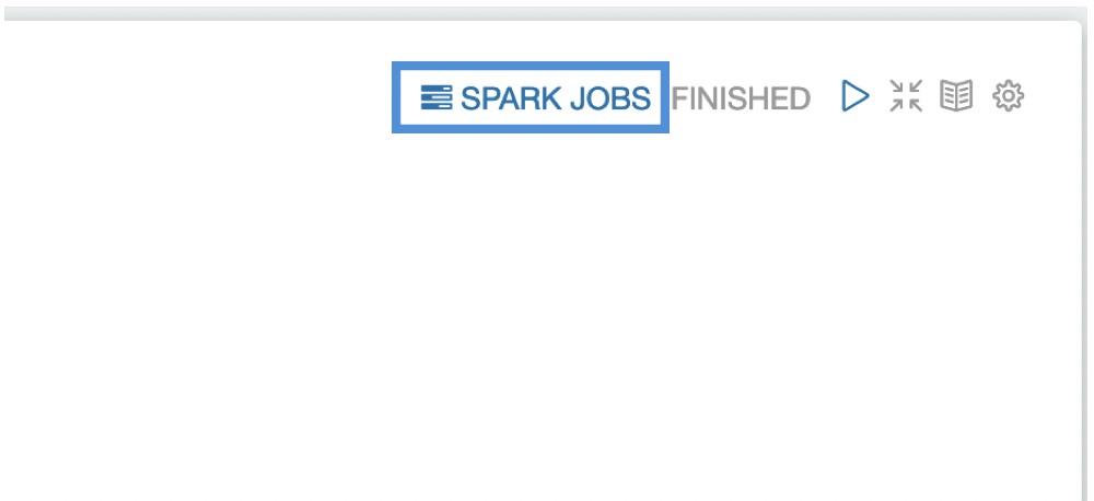 The top-right corner of a notebook paragraph, with the SPARK JOBS link highlighted beside the status and controls