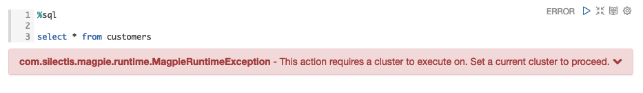 A paragraph that failed with a MagpieRuntimeException saying the action requires a cluster and a current cluster must be set