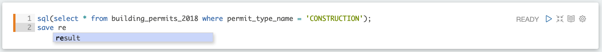A paragraph mid-typing, with an autocomplete suggestion of "result" offered after a partially typed "save re"